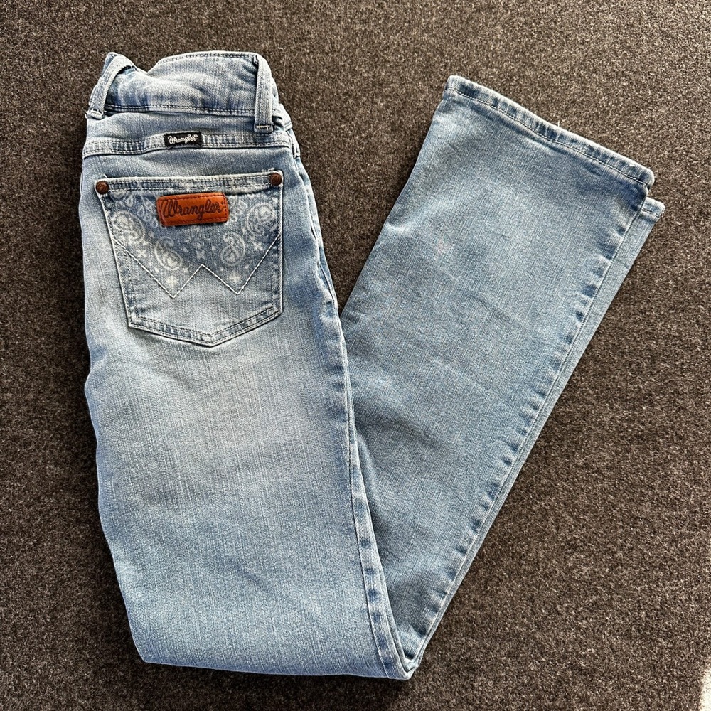 Wrangler Womens Bootcut Jeans Light Wash Paisley Star Back Pocket 26x32